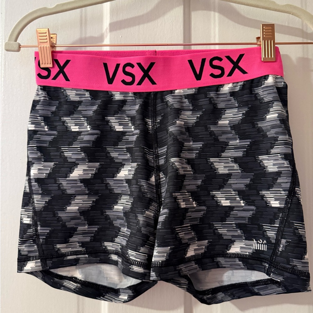 VSX by Victoria’s Secret Women's Black and Pink Patterned Bike Shorts Size S